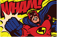 Pop art comics style superhero punching vector poster design wall decoration illustration