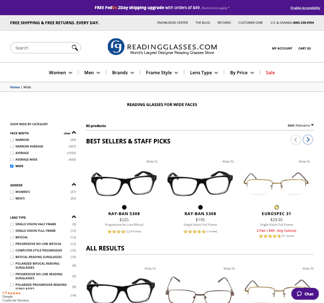 Wide Frame Reading Glasses