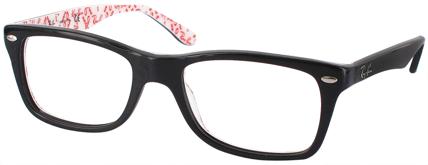 ray ban glasses with red writing inside